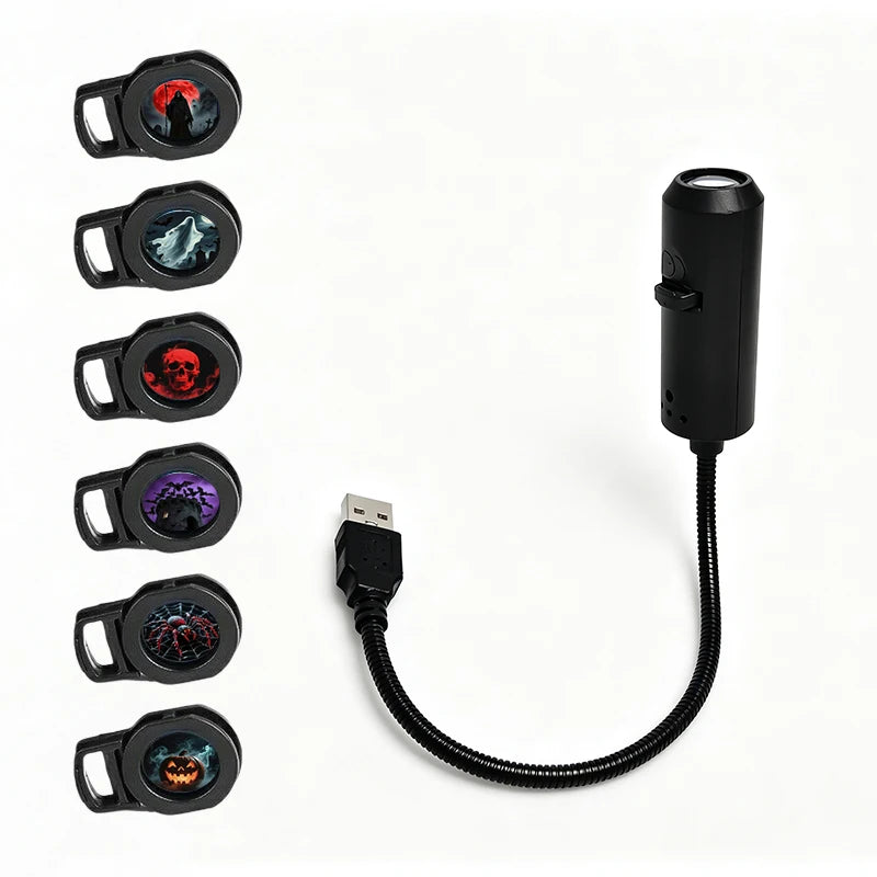 Halloween Projector Light | USB Powered | Flexible Gooseneck | LED Mini Lamp