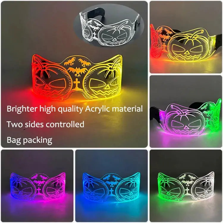 New Acrylic Luminous Glowing Cyberpunk Glasses LED Light Up Halloween Party Glasses Bar Club Props Neon Glasses Supplies - ToylandEU