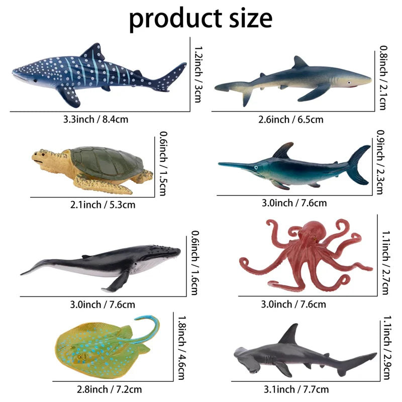 Ocean Animal Figure Set | 24Pcs PVC Shark And Sea Turtle Figures | Mini