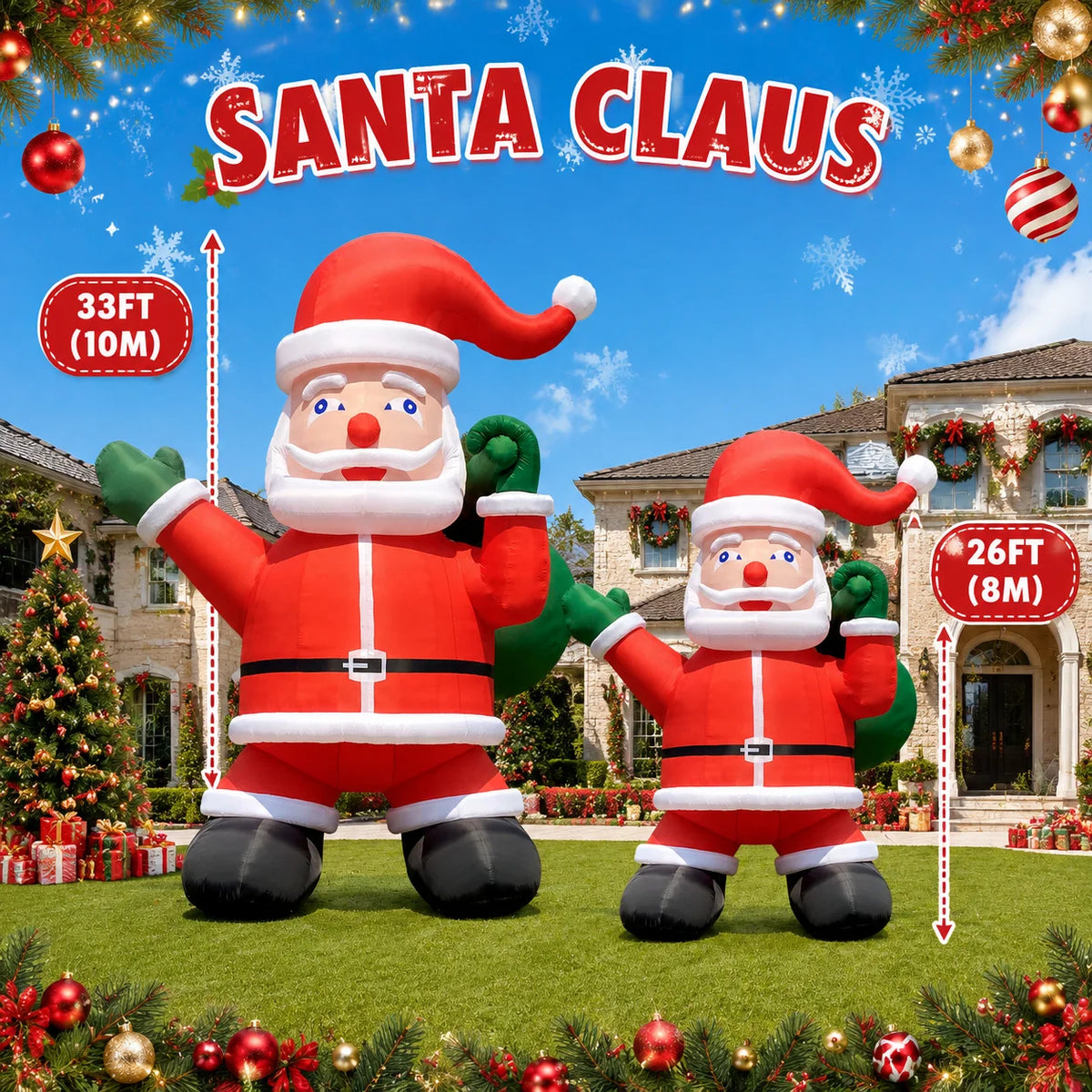 Inflatable Christmas Chimney | 28 Or 33 Ft Tall | Santa Claus | Outdoor Decor