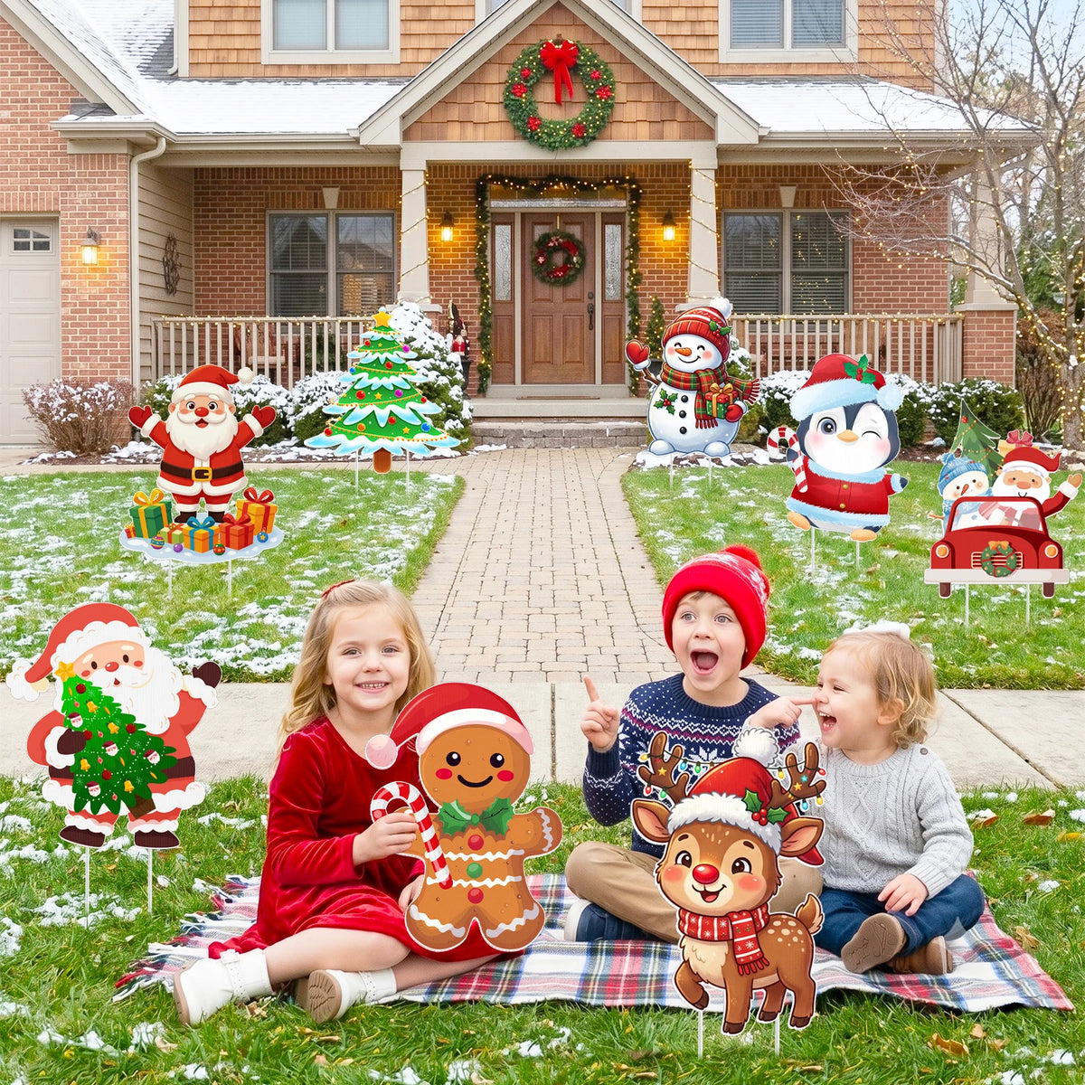 Christmas Yard Signs | With Stakes | Large Cardstock | Outdoor Holiday Decor
