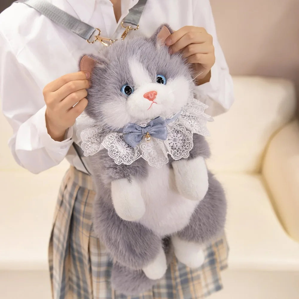 Plush Cat Backpack Realistic Puppet Style For Travel
