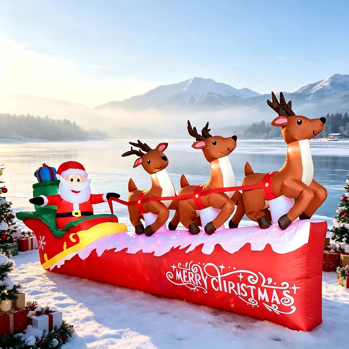 Christmas Inflatables | 10 Ft Size | Santa Reindeer Sleigh | Outdoor Yard