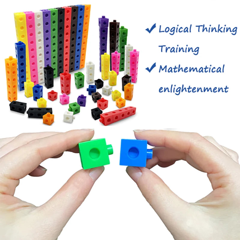Montessori Rainbow Link Cubes Math Toys Activity Snap Blocks Stacking