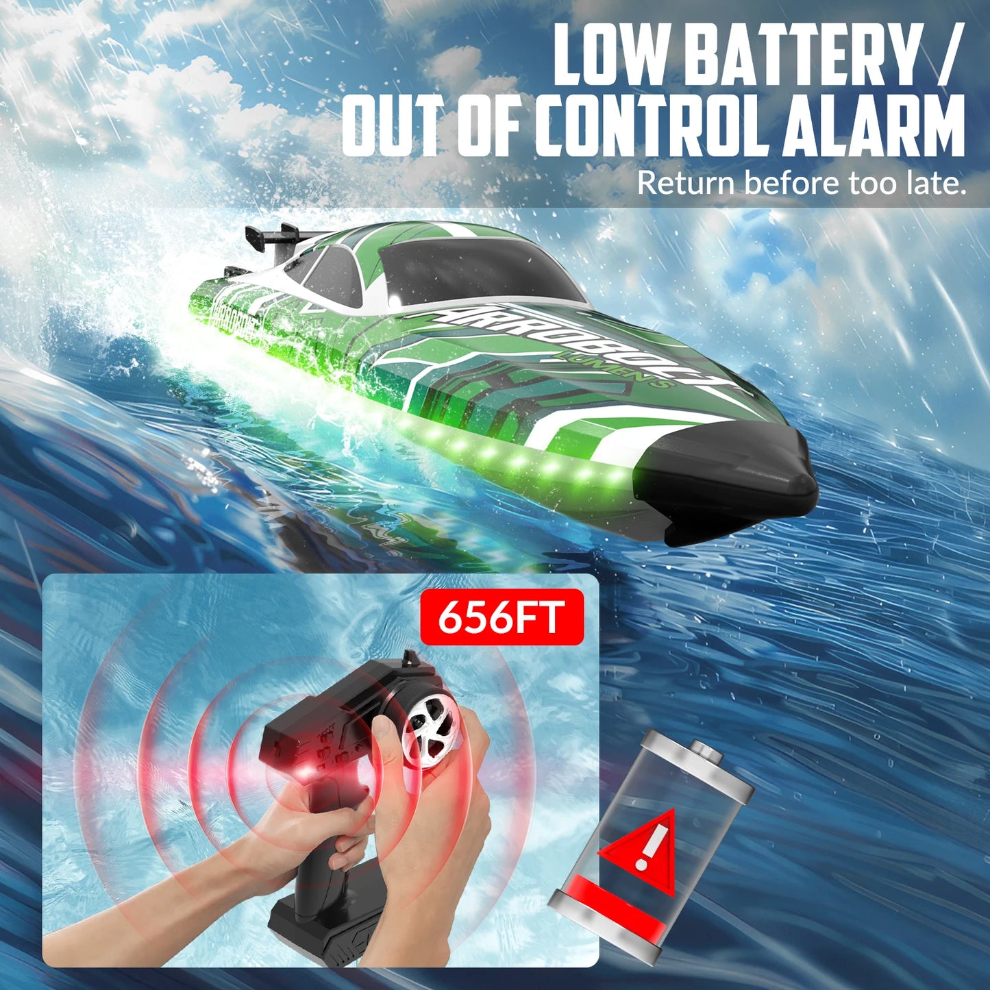 RC Boat | 2.4G Remote Control | 50 KMH Max Speed | Waterproof Brushless Motor