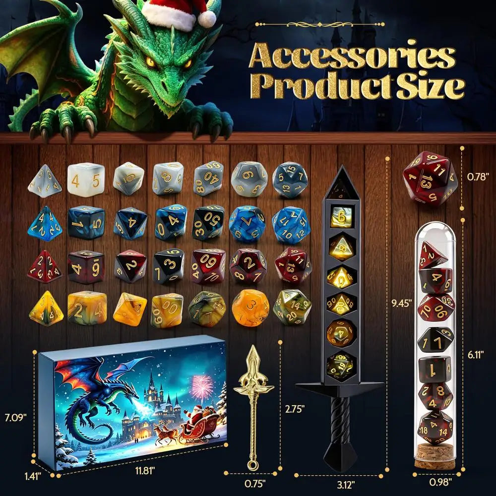 Advent Calendar | 24 Day RPG Dice Set | Display Stand And Storage Tube | Gift For Tabletop Gamers