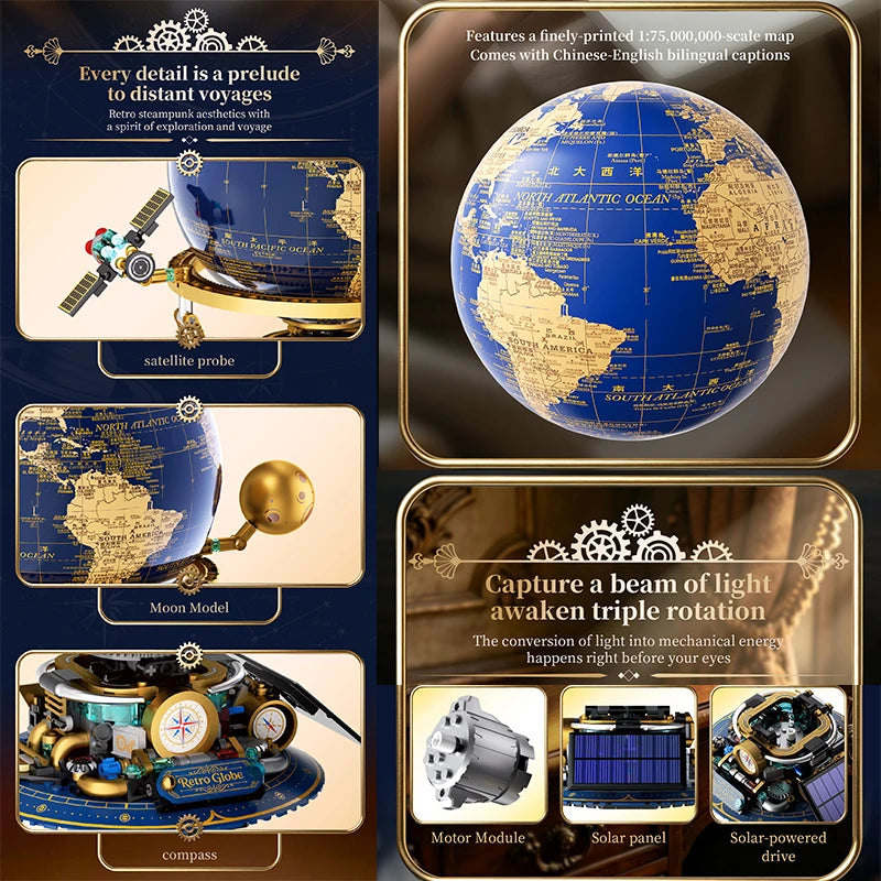 Globe Building Blocks | Steam Powered Model | Interlocking Pieces | STEM Gift