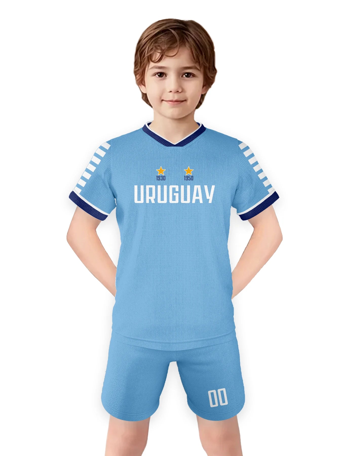 Customizable Kids Uruguay Soccer Training Jersey - Personalized Youth Football Tracksuit with Name & Number