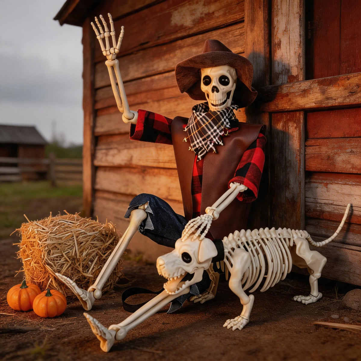 Halloween Skeleton Set | 36 Inch Posable Figure | Cowboy Theme | Yard Decor