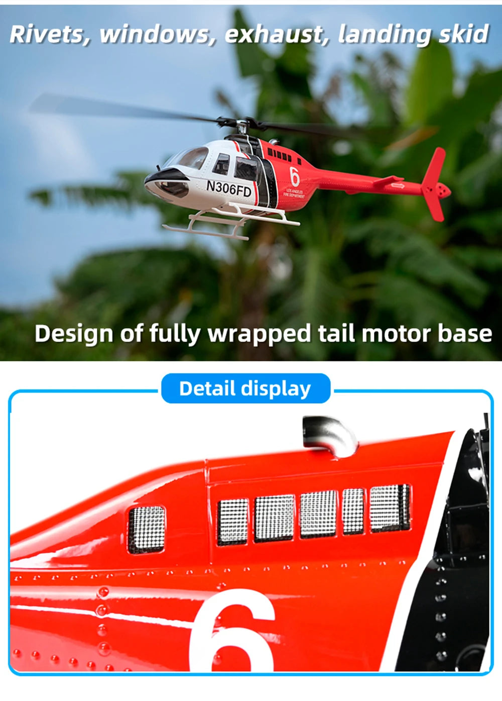 FLY WING Bell 206 V3 RC Helicopter RTF PNP 6 Channel 1/16 Brushless Toyland EU