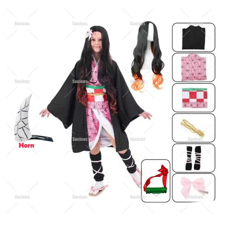 Nezuko Cosplay Props | Faux Leather Horns | Fang Teeth Set | Unisex Party Wear