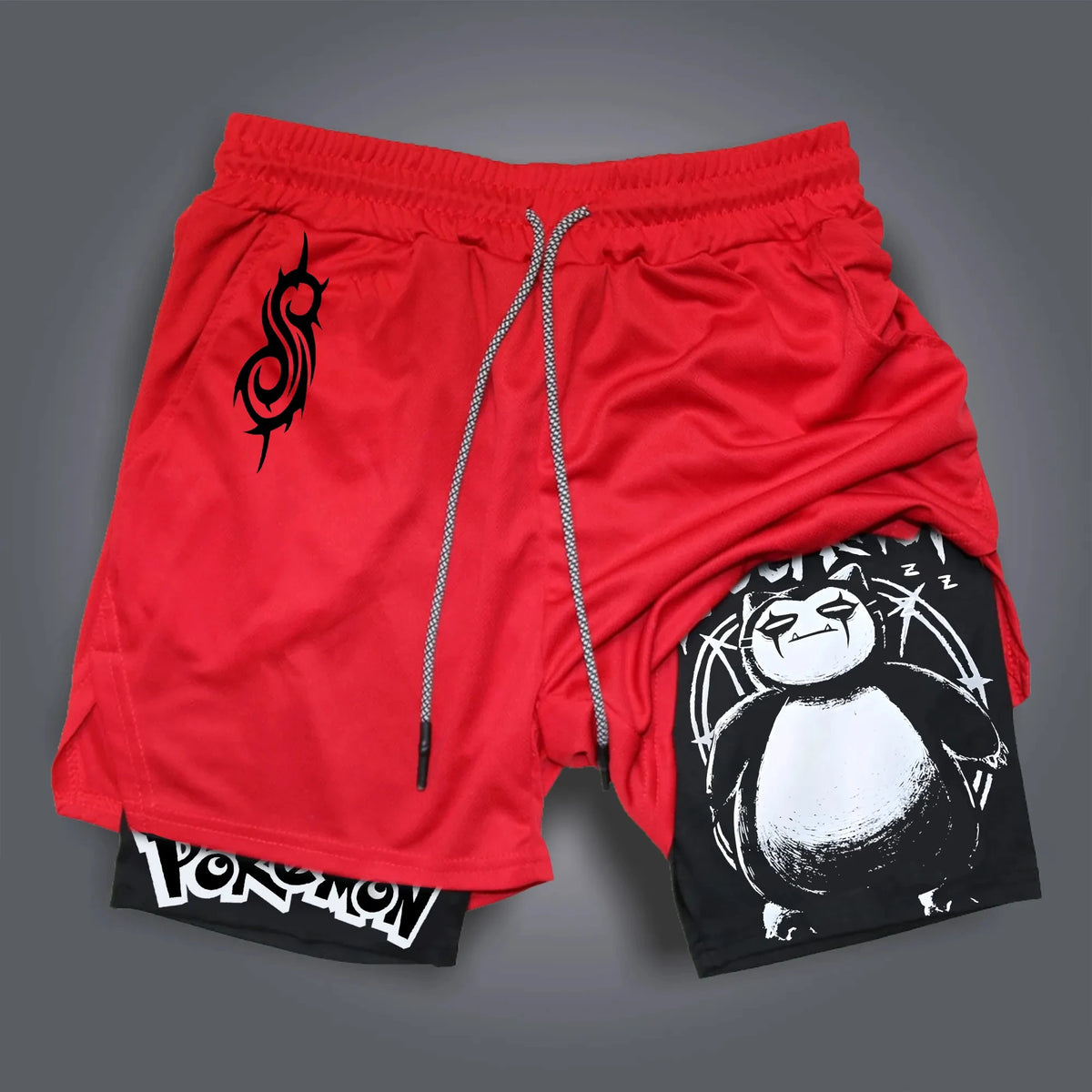 Men's Anime Shorts | Pokemon Graphic | Fake Two Piece | Gym Street
