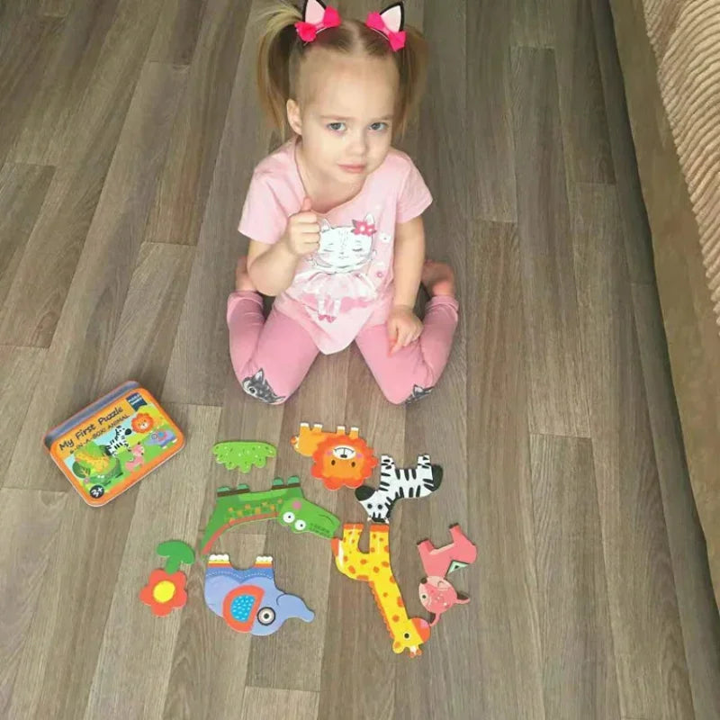 Wooden 3D Puzzle | Cartoon Animal Traffic Theme | Montessori Toy | Ages 3-12