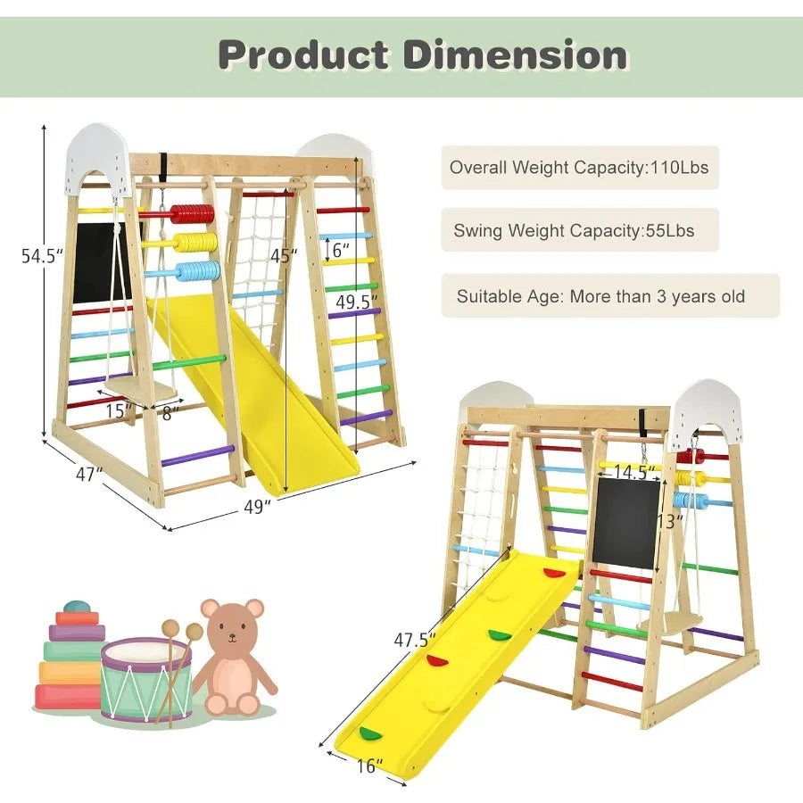 Wooden Montessori Indoor Jungle Gym For Toddlers Improves Coordination