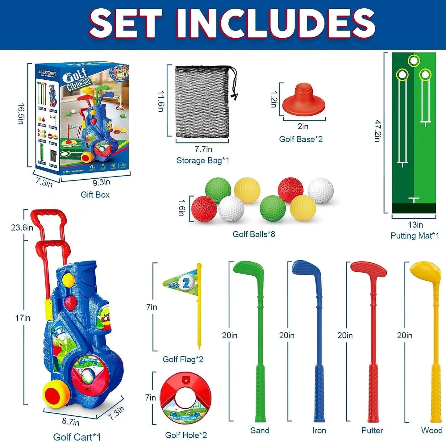 Junior Golf Set with Putting Mat and 4 Upgraded Clubs for Kids - ToylandEU