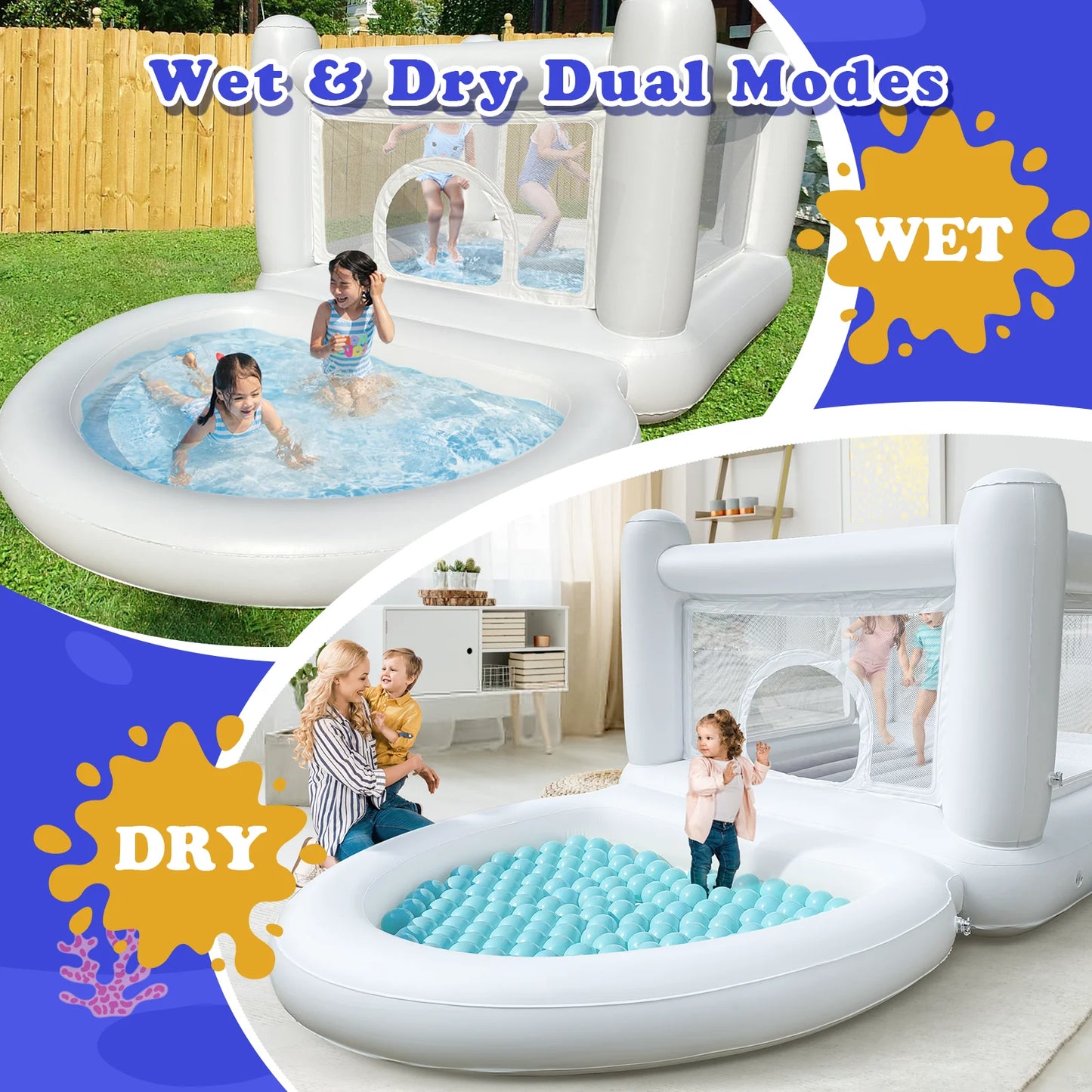 White Bounce House With Pump Ball Pit Indoor Outdoor