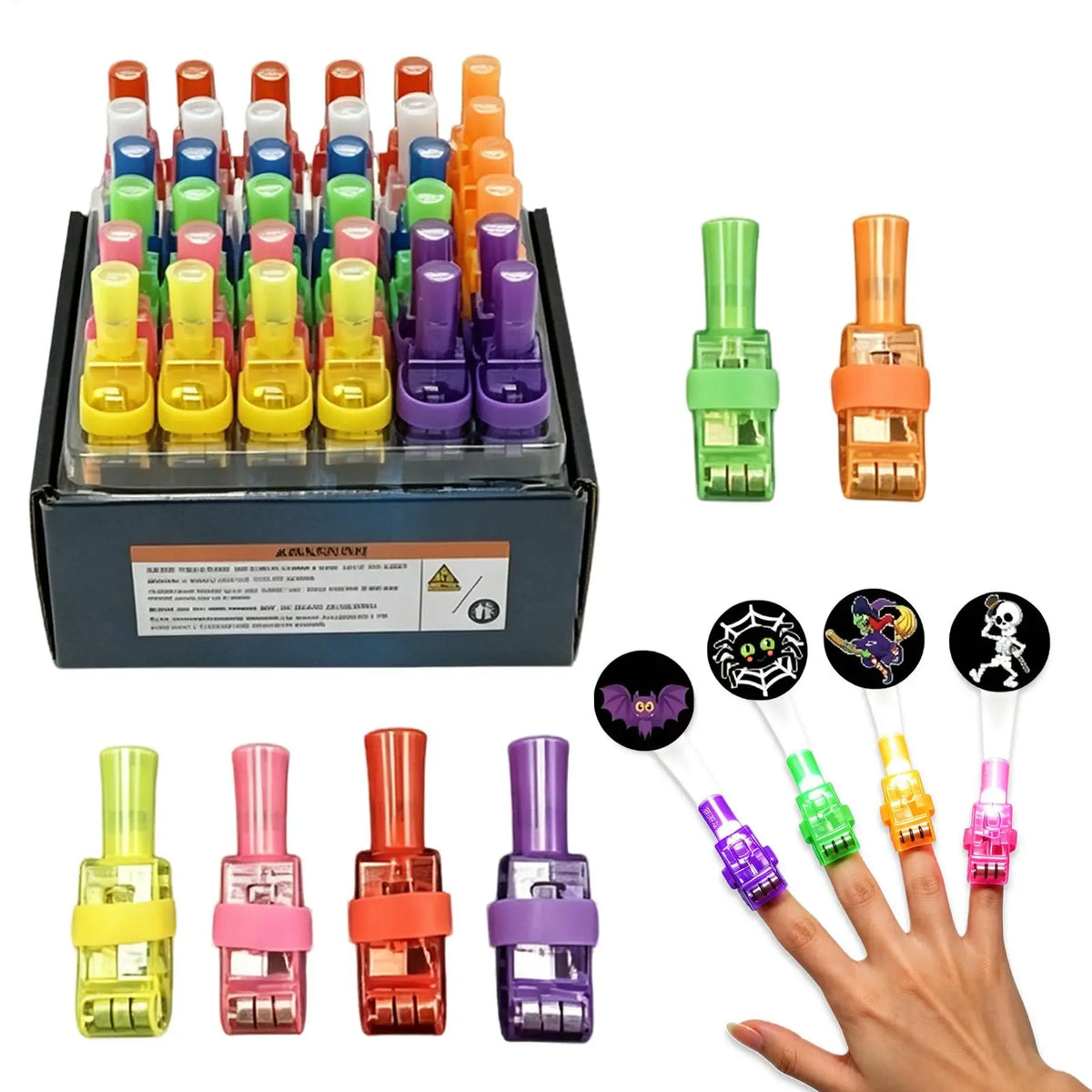 Halloween Finger Lights | 36 Pack LED Glow | Battery Operated For Kids Party