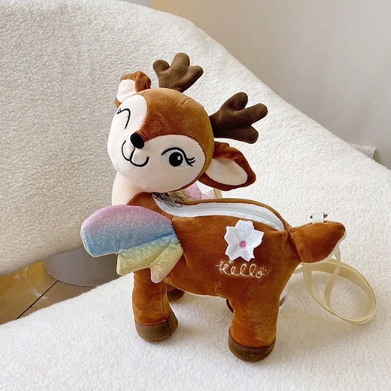 Lovely Green Brown Sika Deer Plush Doll Backpack Hugglable Stuffed Toy - ToylandEU