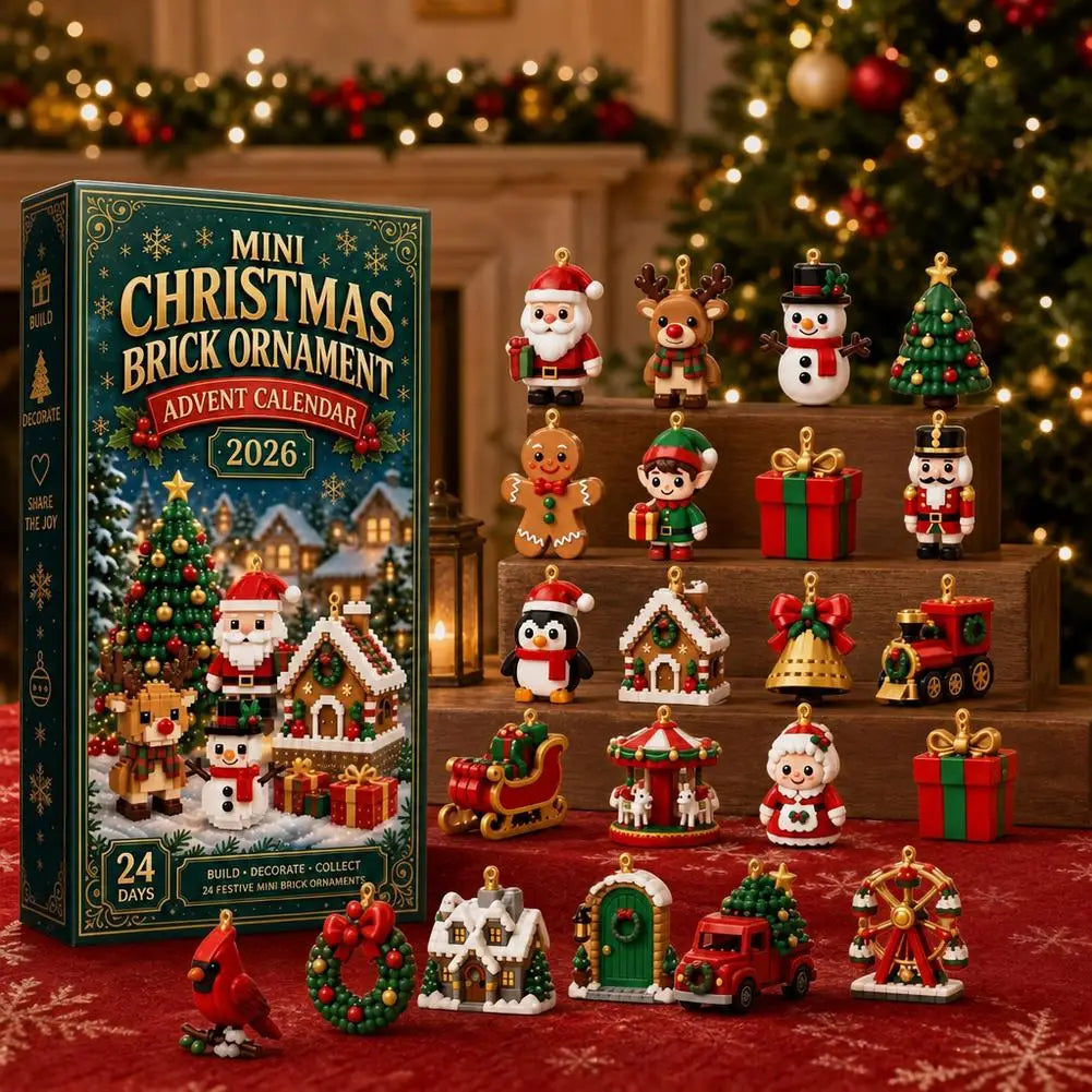 Advent Calendar | 2026 Mini Brick Ornaments | 24 Day 3D Building Block Style | 3.5 cm PVC Tree Decor