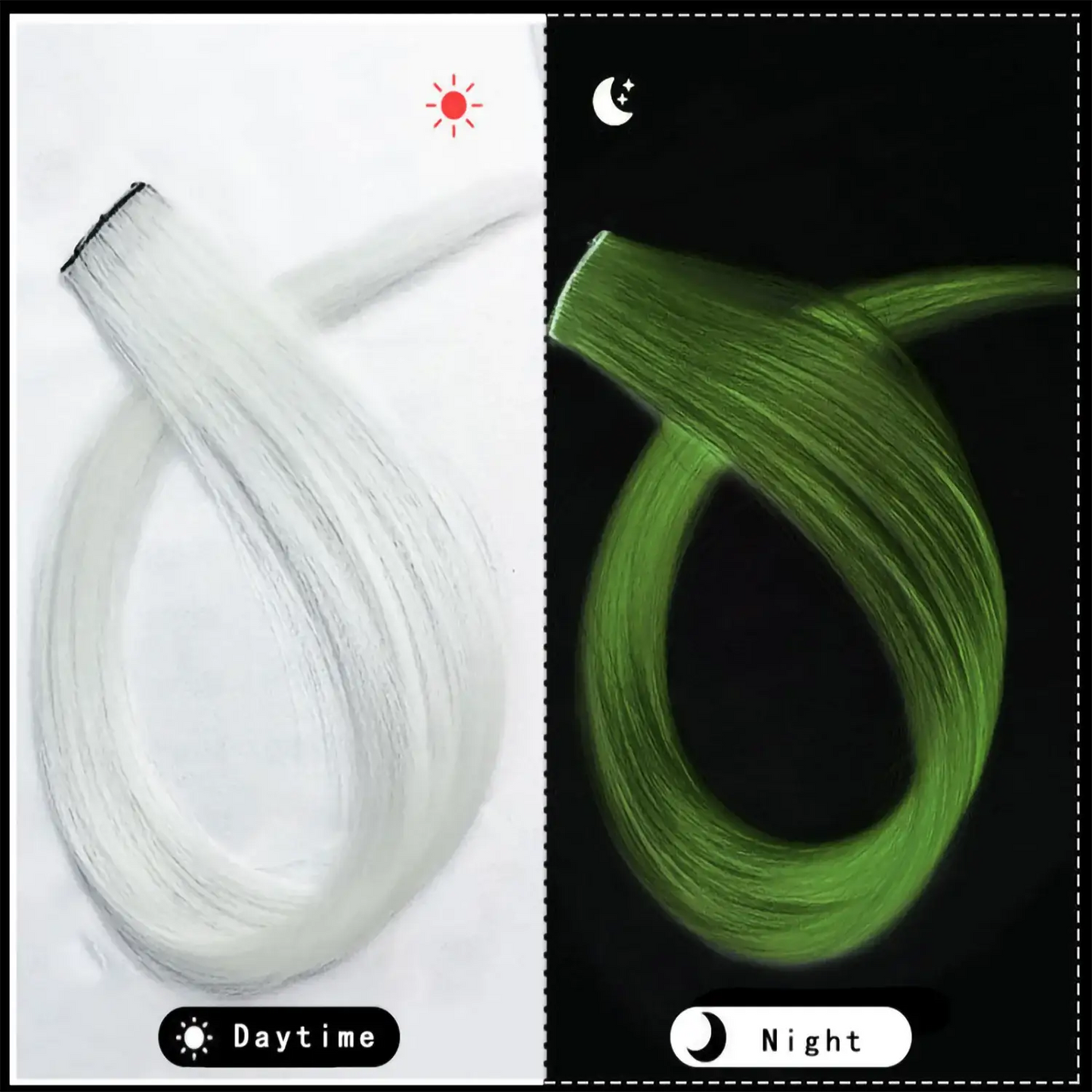 20 Inch Glow in the Dark Hair Extensions Clip Luminous Colored Hairpieces Party Rainbow Hair Clips Synthetic Straight Wig - ToylandEU