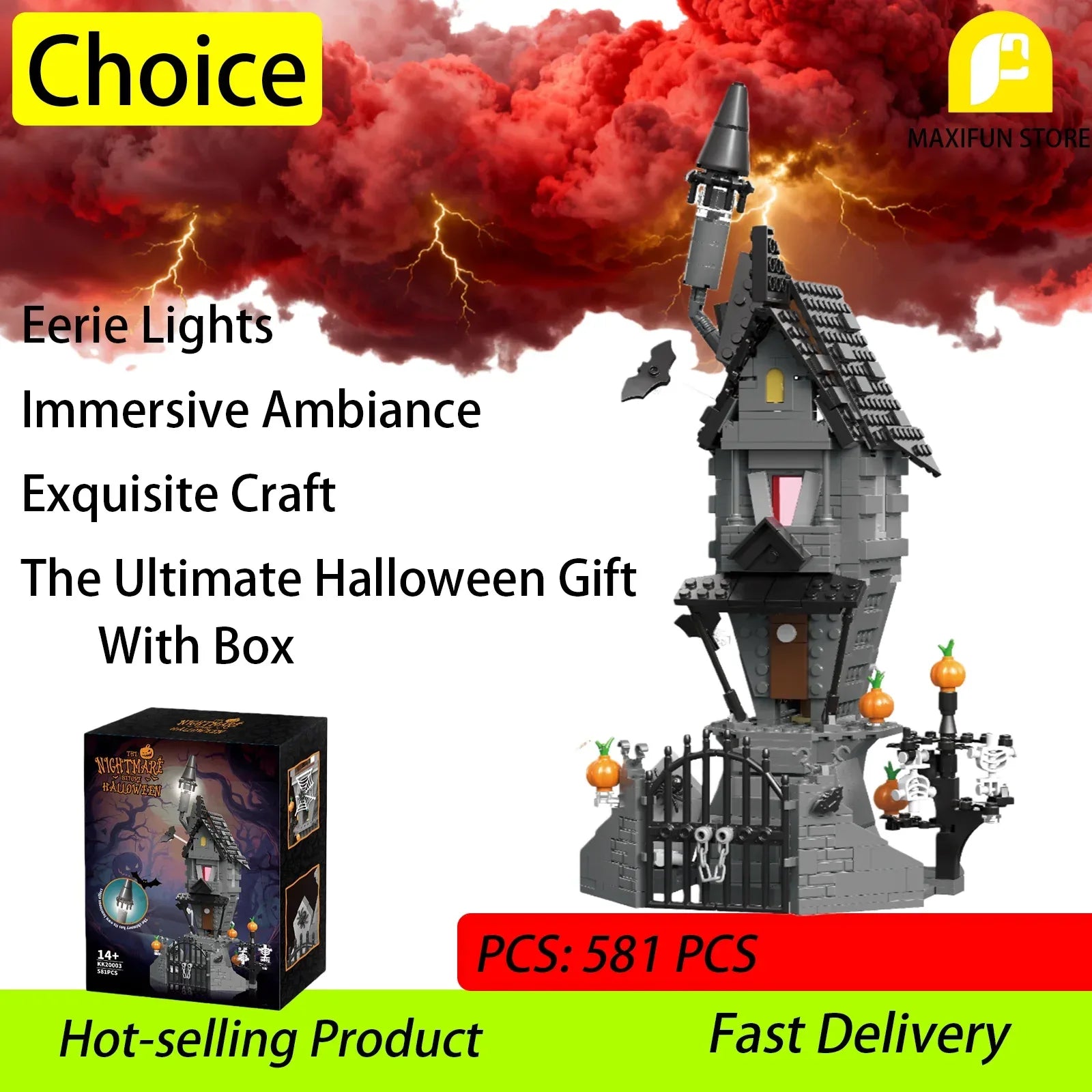 Nightmare Halloween Light Up Castle Building Block Set - ToylandEU