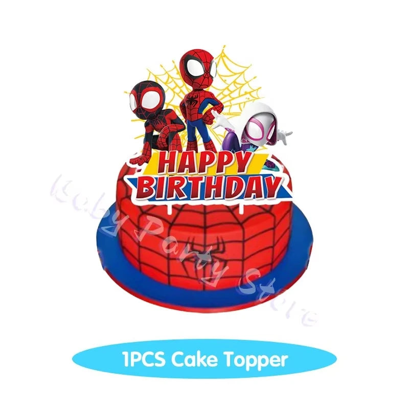 Spidey Tableware Kit | Plates And Cups | Latex Balloons | Birthday Backdrop