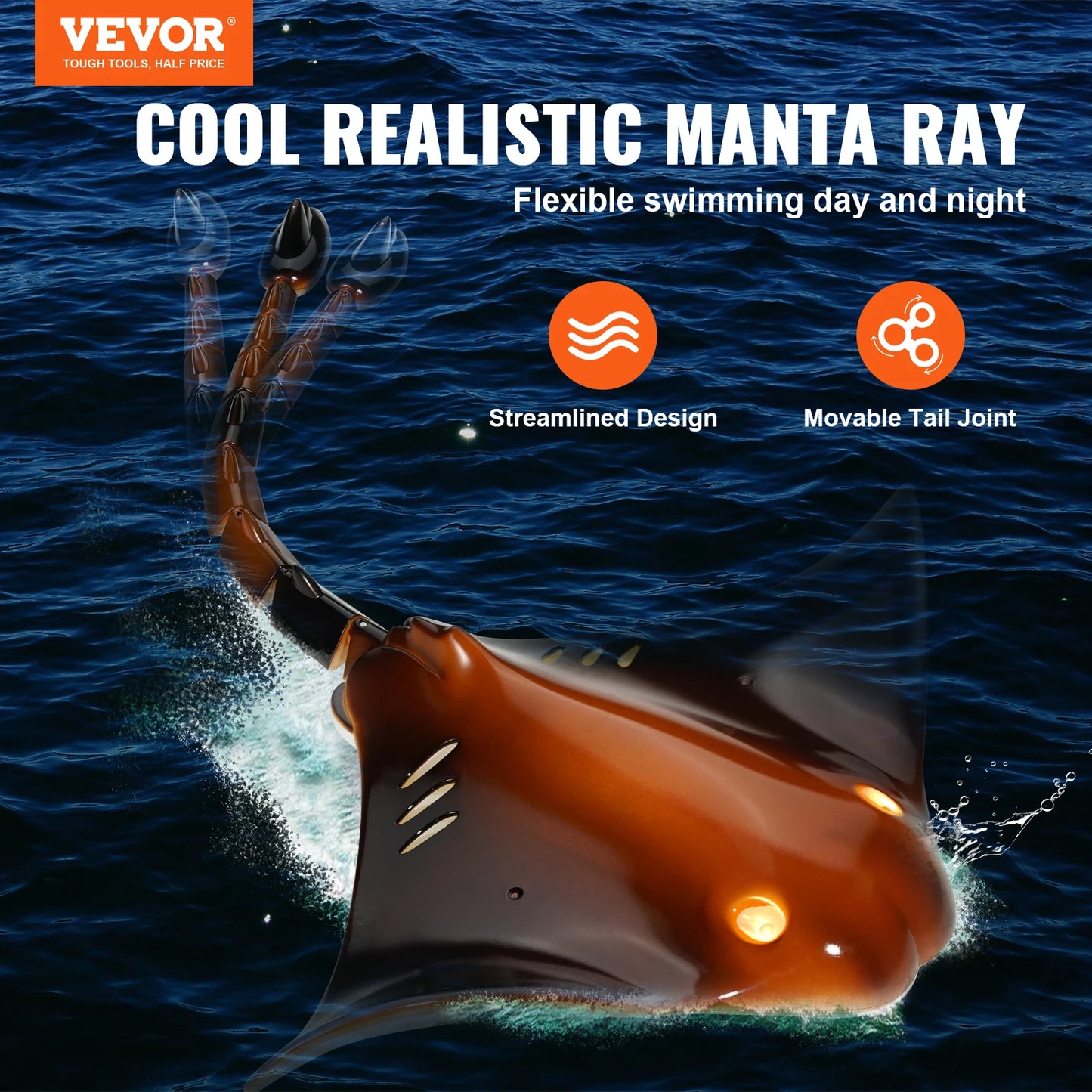 RC VEVOR Remote Control Manta Ray RC Boat - Electric Water Toy for Boys, Summer Birthday Gift, 2.4G Simulation Fun