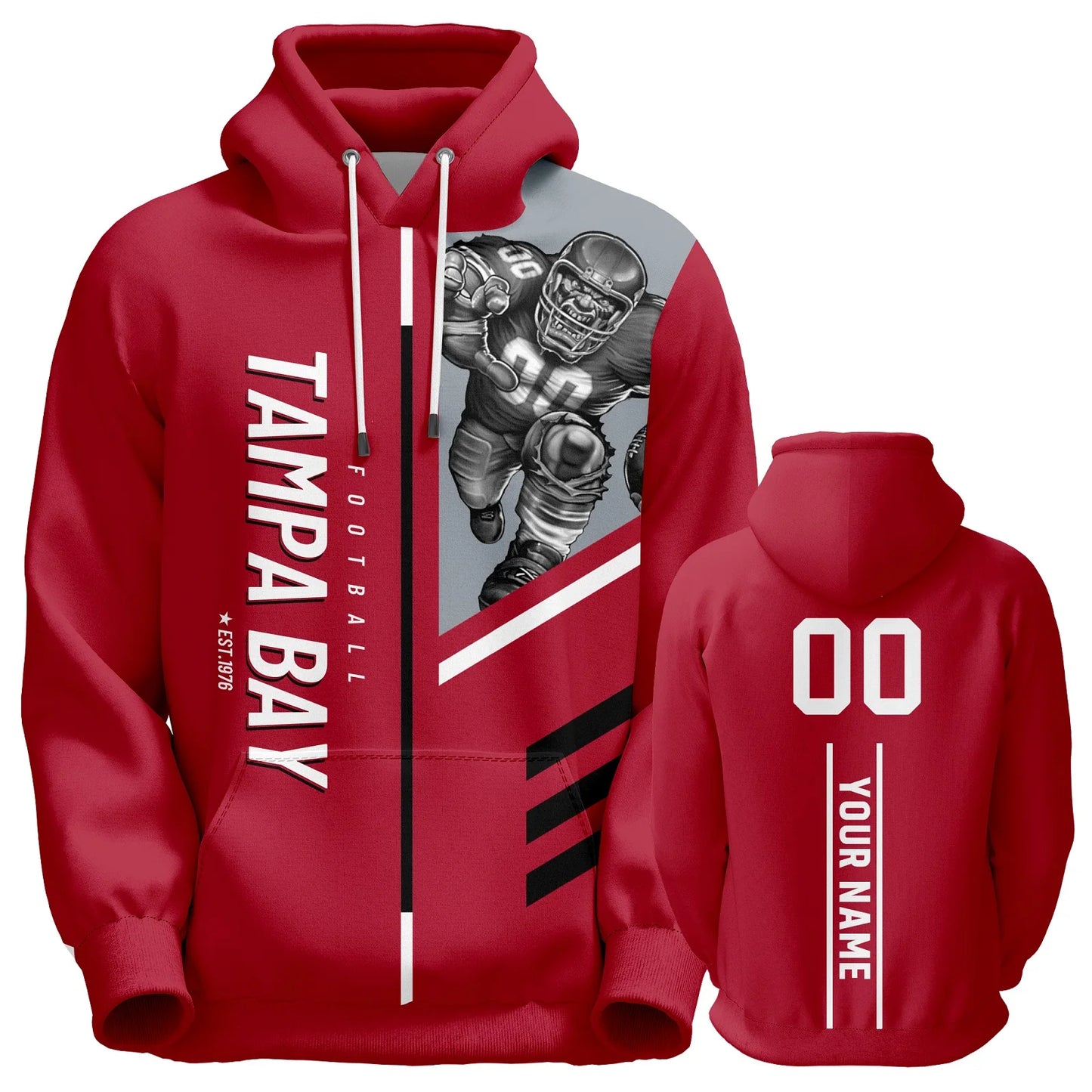 Personalized Tampa Bay City Mascots American Football Hoodie - Custom Printed Name & Number Sweatshirt for Fans of All Ages