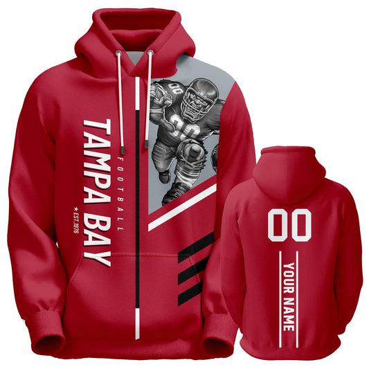 Personalized Tampa Bay City Mascots American Football Hoodie - Custom Printed Name & Number Sweatshirt for Fans of All Ages