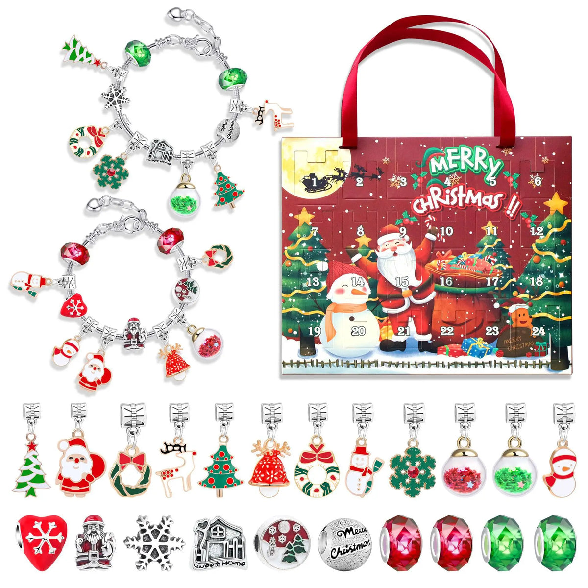 Advent Calendar | 24 Slot Charm Bracelet Blind Box | Alloy DIY Jewelry Set | Santa Series Gift