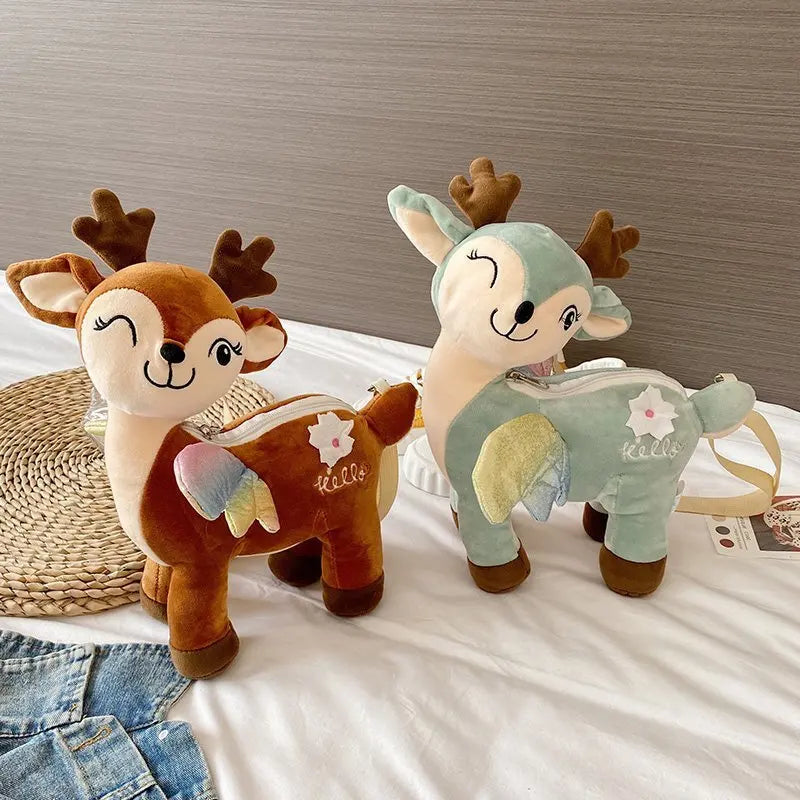 Lovely Green Brown Sika Deer Plush Doll Backpack Hugglable Stuffed Toy - ToylandEU