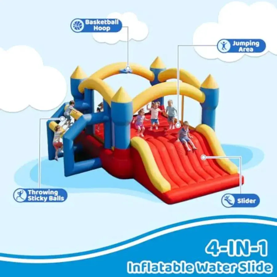 Bounce Bouse, Inflatable Bounce Castle with Slide for with Slide for Indoor Outdoor, with Blower, Family Backyard Jumping Castl - ToylandEU