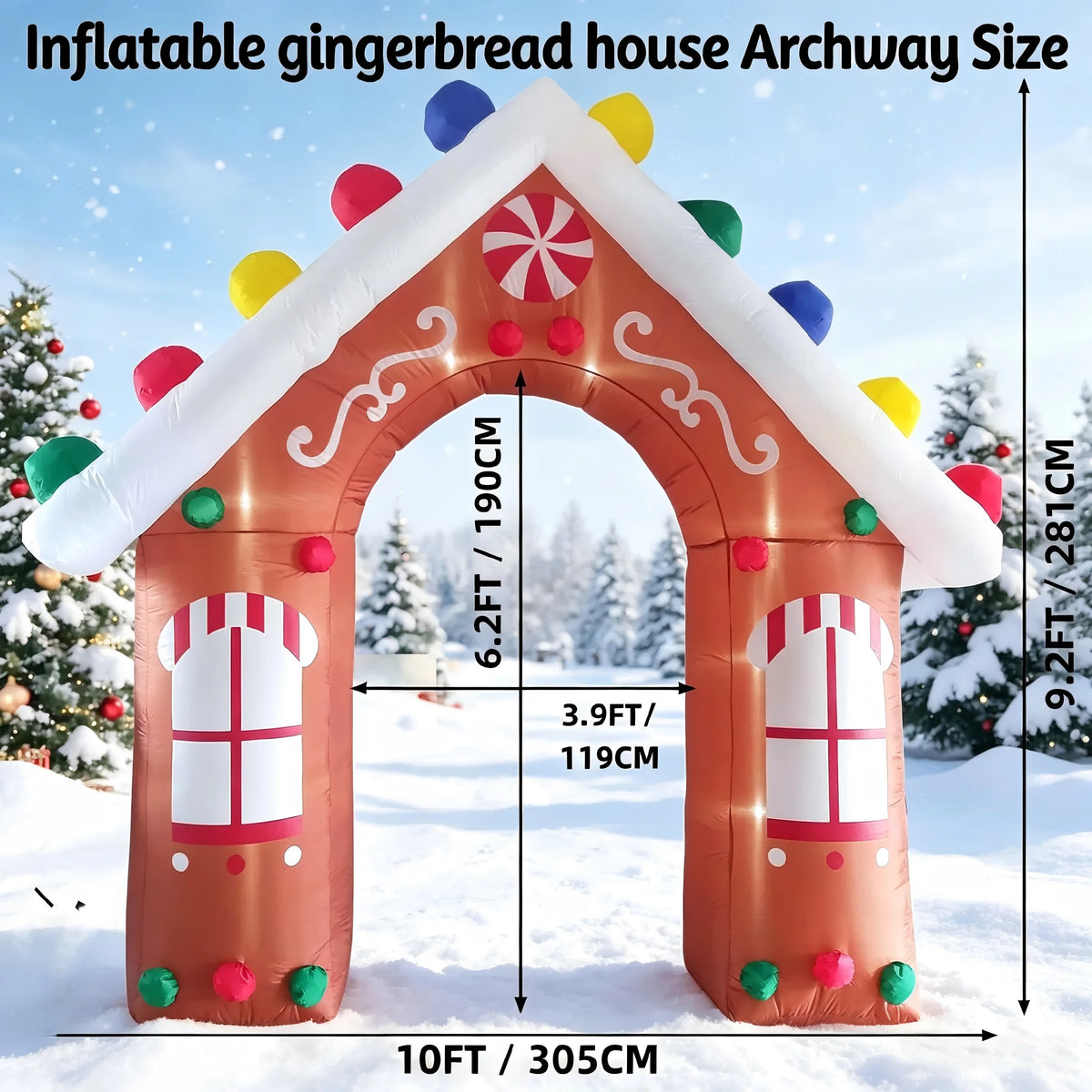 Inflatable Gingerbread Arch | 10 Ft | Led Lights | Outdoor Yard Decor