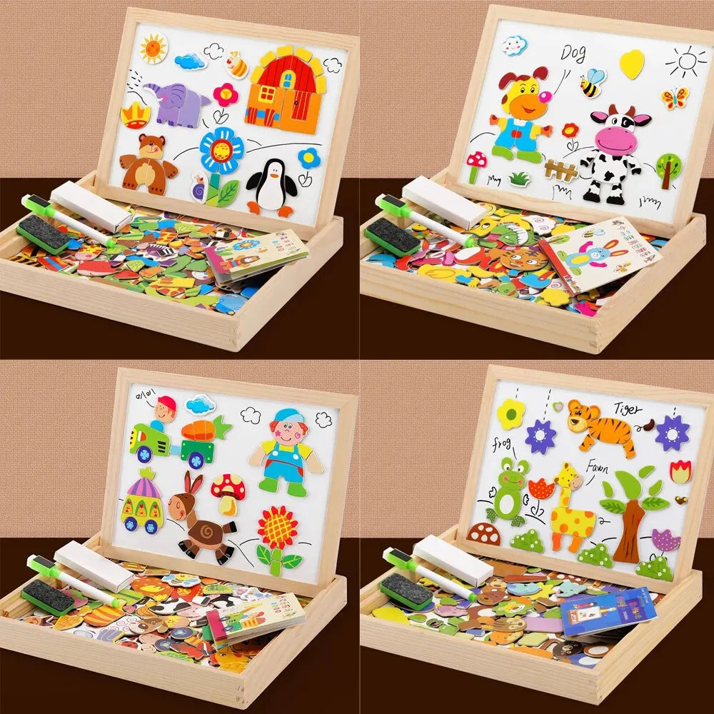 Creative Learning Wooden Magnetic Drawing Board and Animal Puzzle - ToylandEU