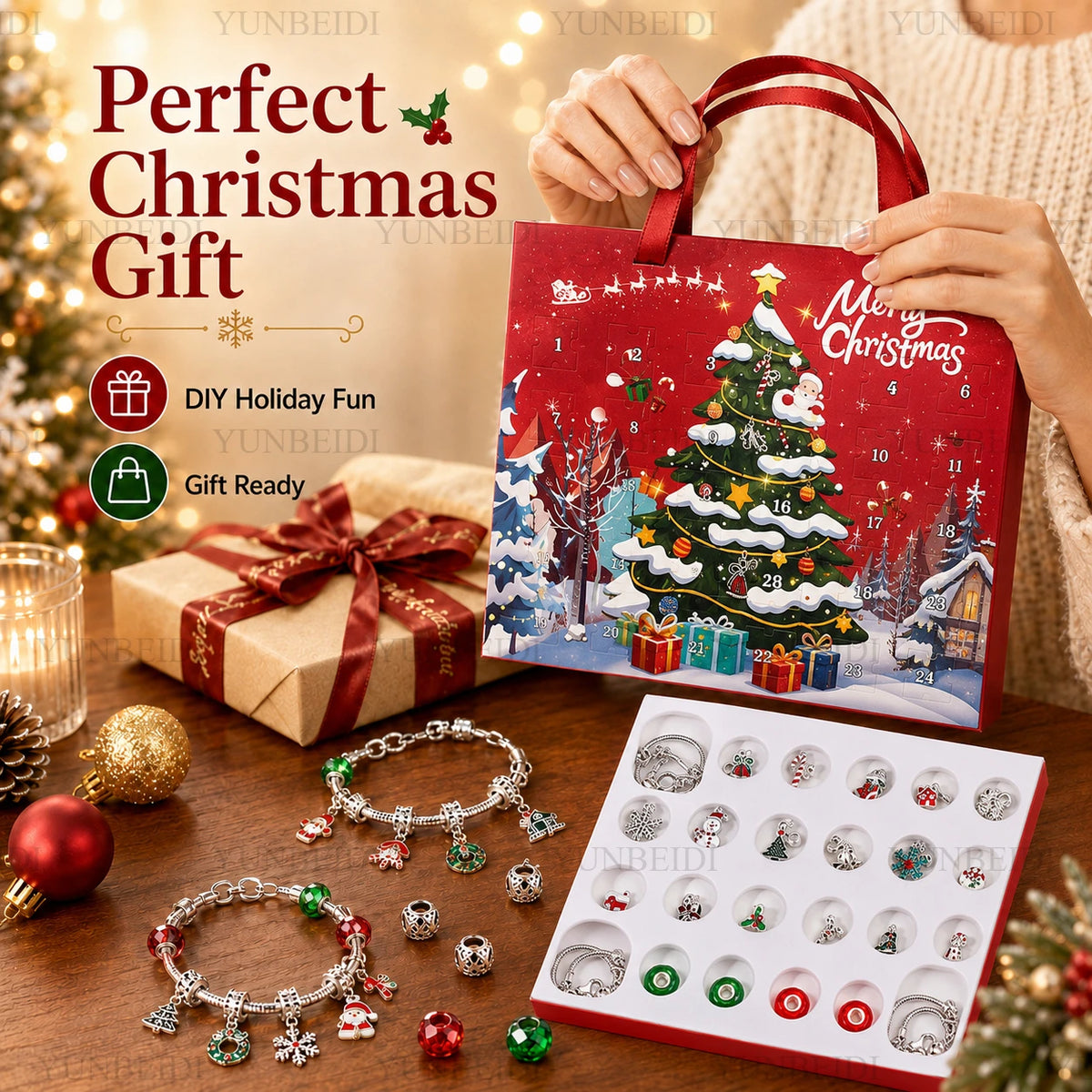 Advent Calendar | 24 Slot Charm Bracelet Blind Box | Alloy DIY Jewelry Set | Santa Series Gift