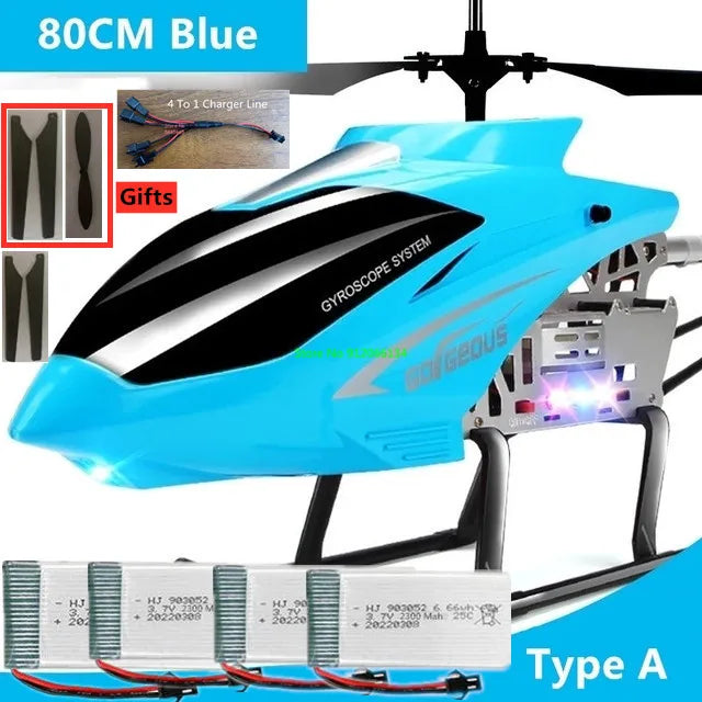 RC 150M Remote Control Large Alloy Electric Helicopter Drone Toy with LED Lights and Anti-Fall Design