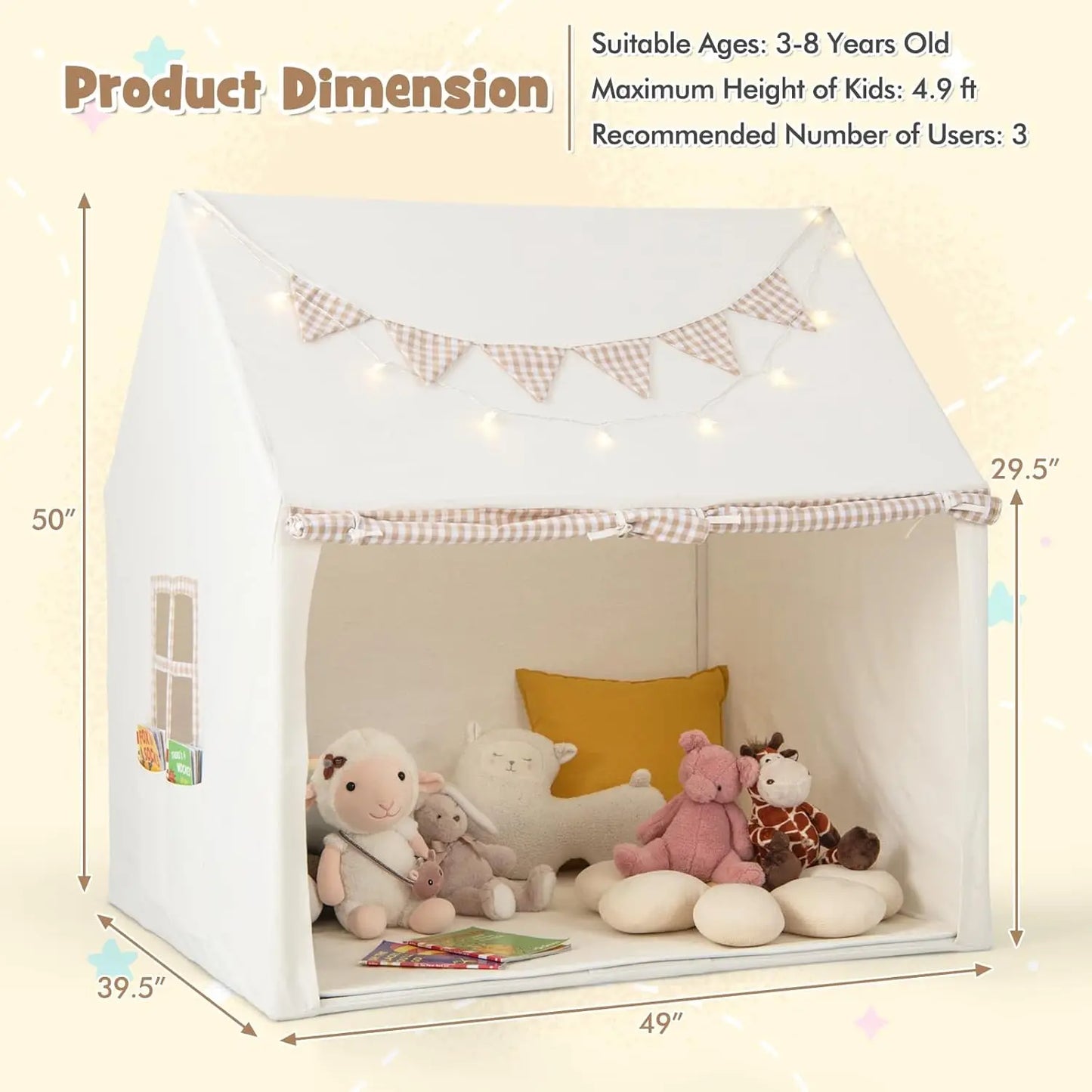 Indoor Outdoor Kids Play Tent With Padded Mat And Lights