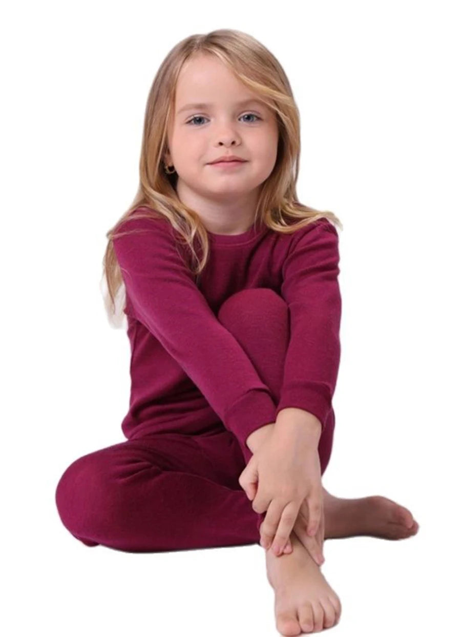 Kids Merino Base Layer Set | 100 Percent Wool | Winter Thermal | Boys Girls