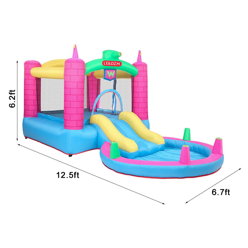 Inflatable Bounce House With Water Park Slide And Climbing Wall