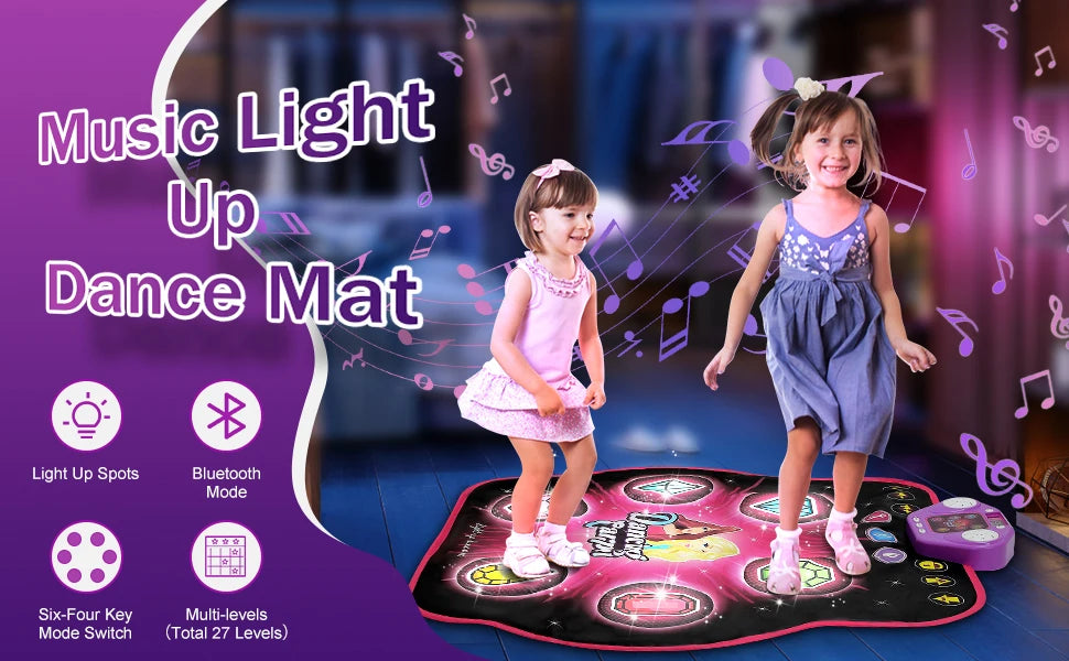 Bluetooth Dance Mat for Kids - 27 Levels, 6 LED Keys, Interactive Music Game Toy for Ages 3-8