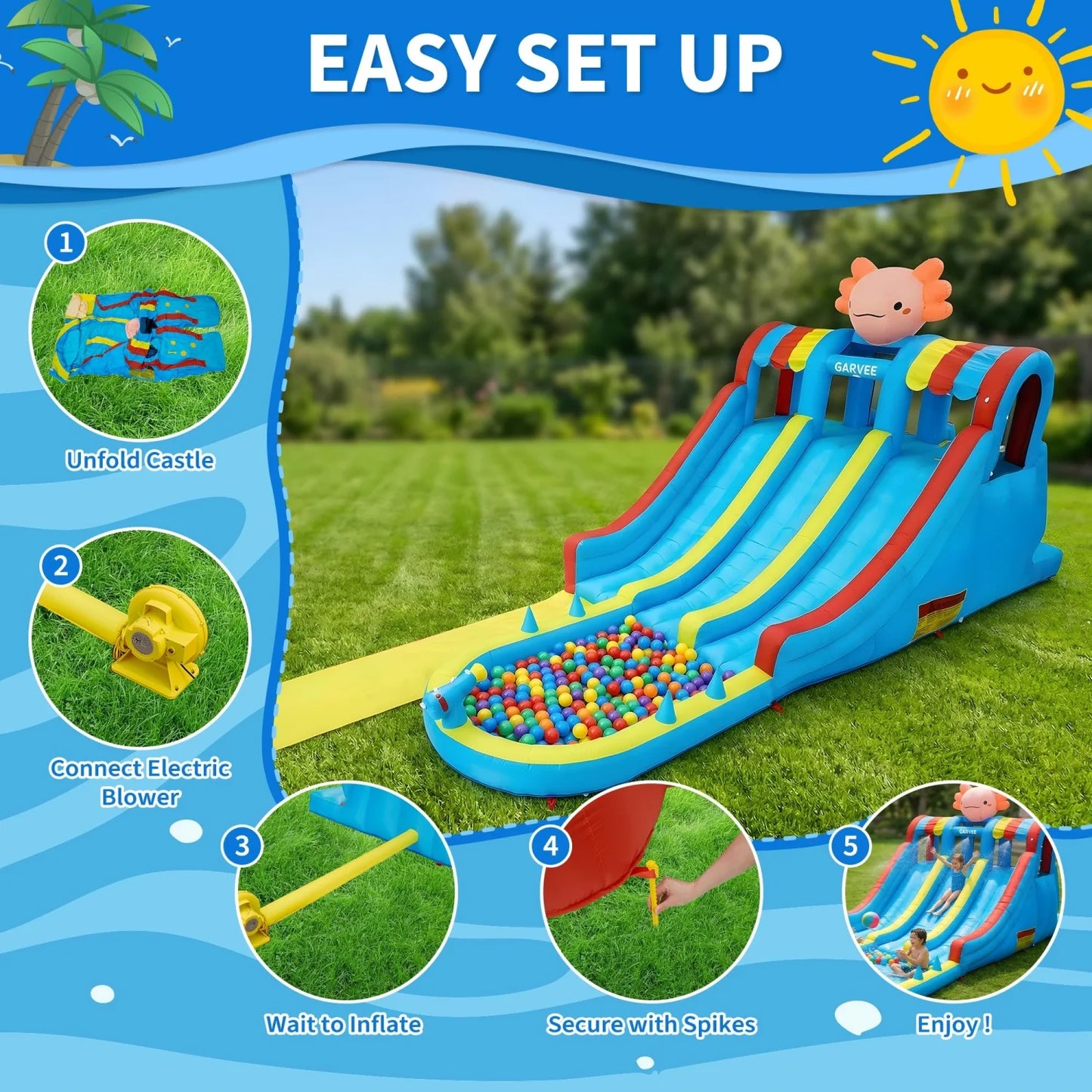 Inflatable Water Slide Park For Kids With Dual Slides