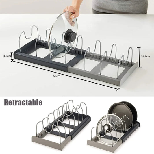 Expandable Stainless Pot and Pan Rack with Lid Organizer - Kitchen Cabinet Organizer