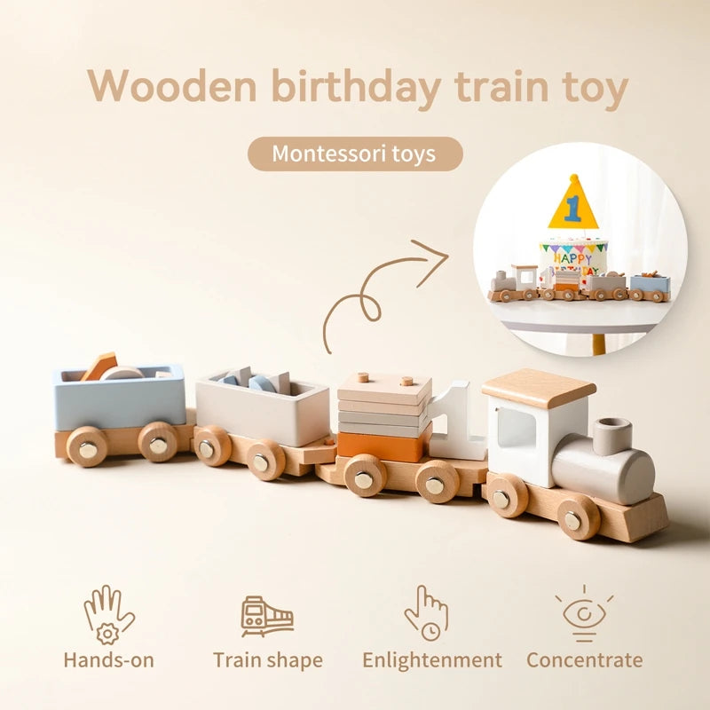 Montessori Wooden Birthday Train Toy - Fun Learning Adventure for Kids