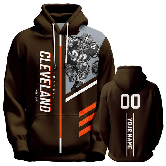 Personalized Cleveland City Football Hoodie with Custom Name & Number - Unisex 3D Printed Pullover Sweatshirt for Men, Women, and Youth