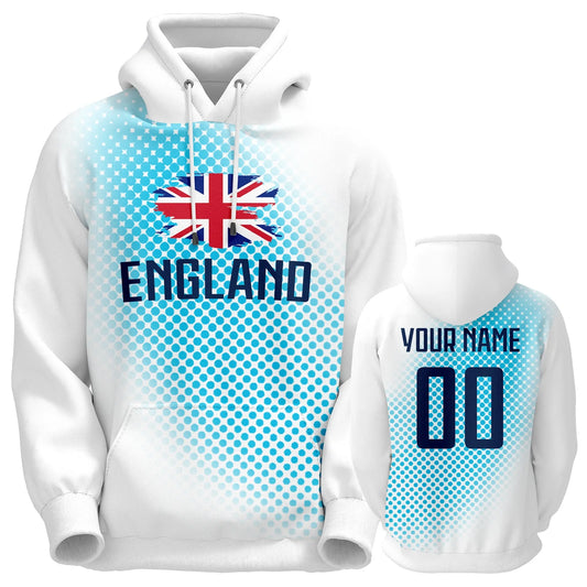 Personalized England Soccer Hoodie with 3D National Flag Design - Custom Name & Number Pullover Sweatshirt for Fans