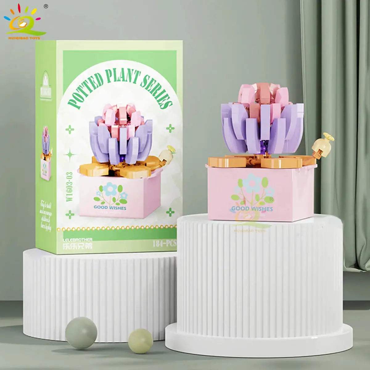 HUIQIBAO MOC Flower Succulent Potted Model Building Block DIY Eternal Bouquet Home Desk Plant Decor Brick Girl Gift Children Toy - ToylandEU