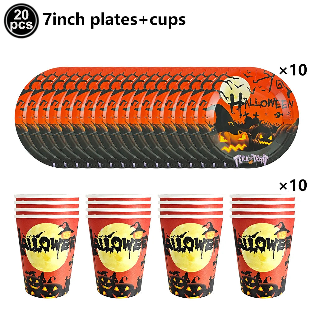 Halloween Party Tableware | Paper Disposable | Plates Cups | Birthday Decor