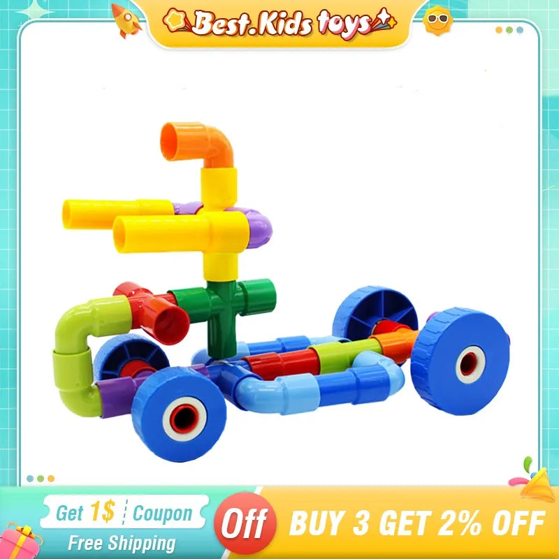 DIY Water Pipe Building Blocks Toys Kid Marble Run 3D Montessori - ToylandEU