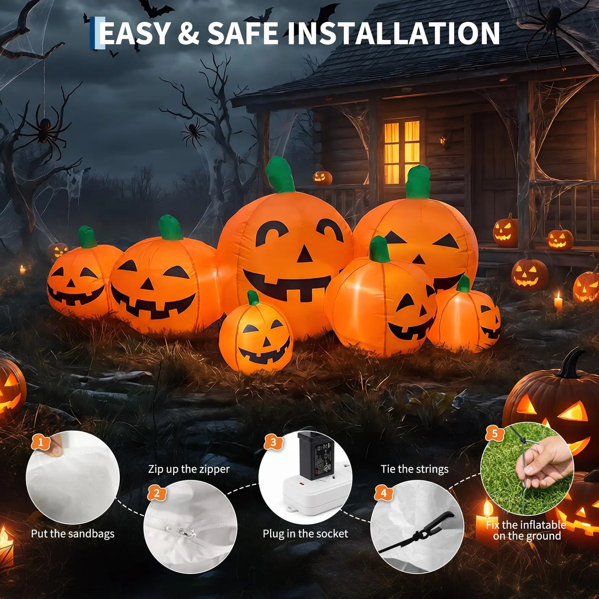 Halloween Inflatable Pumpkin Patch | 7.5 Ft Led Lights | Outdoor Yard Decor