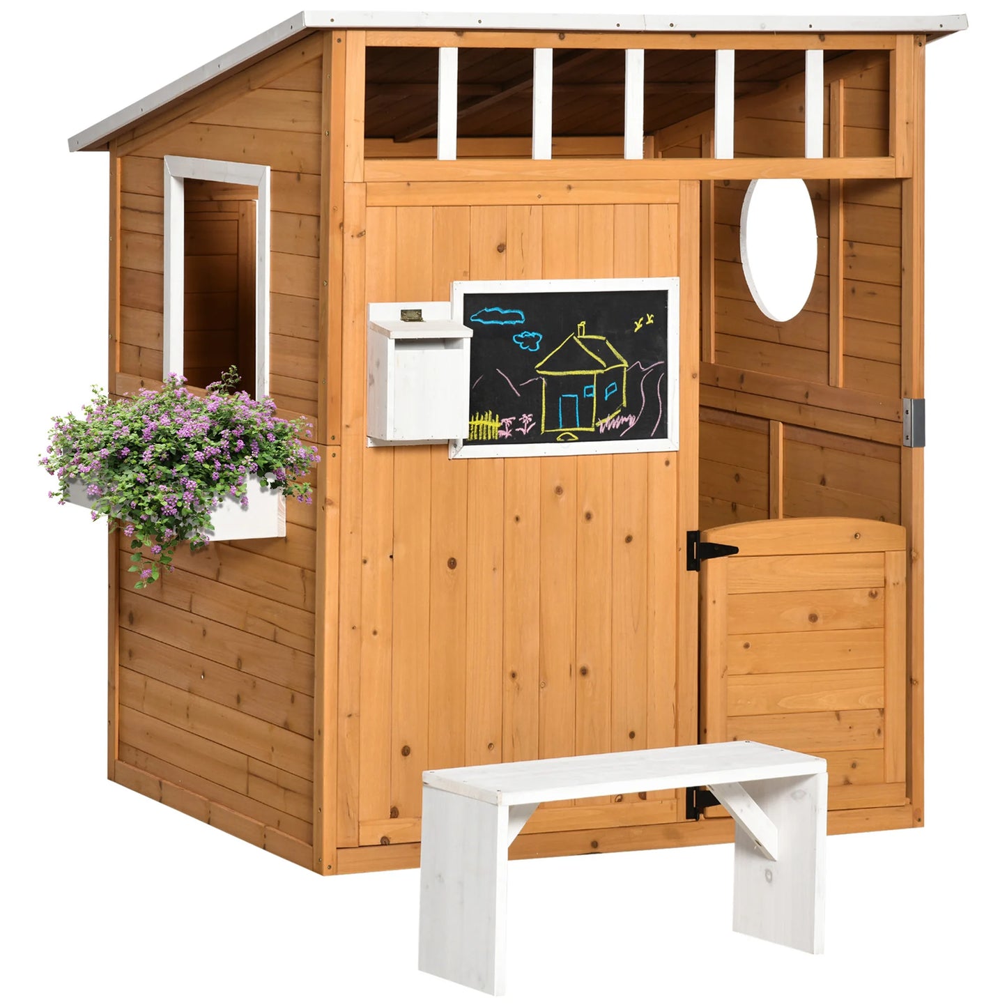 Wooden Playhouse for Kids Outdoor Backyard Fun with Working Door